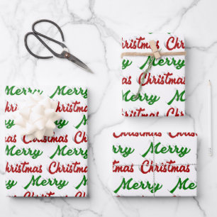 Frohe Weihnachten rot-grüne Schrift Geschenkpapier Set