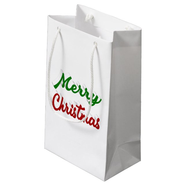 Frohe Weihnachten rot-grüne Schrift Kleine Geschenktüte (Rückseite Schrägansicht)