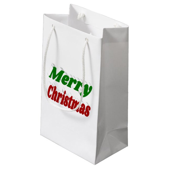 Frohe Weihnachten rot-grüne Typografie Kleine Geschenktüte (Rückseite Schrägansicht)