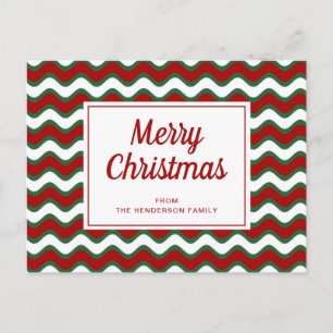 Frohe Weihnachten Rot Grüne Wellen Streifen Postkarte
