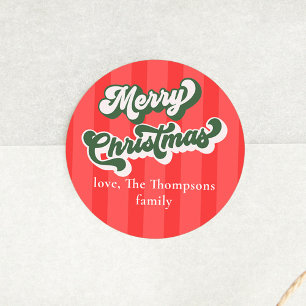 Frohe Weihnachten Rot Grüne Whimsical Typografie Runder Aufkleber