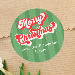 Frohe Weihnachten Rot Grüne Whimsical Typografie Runder Aufkleber
