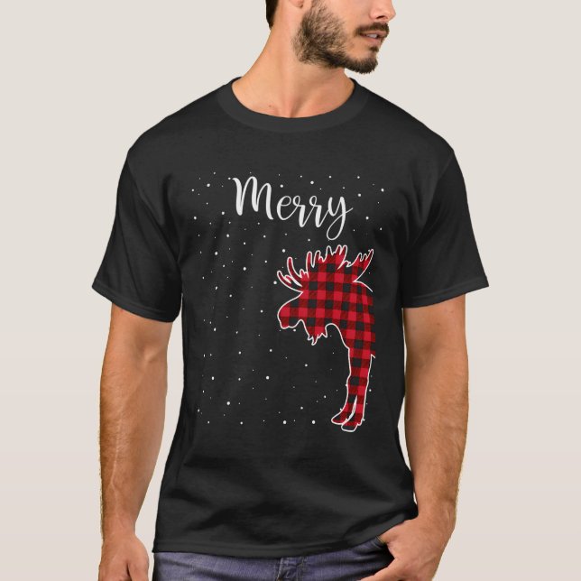 Frohe Weihnachten Rot Kariert Buffalo Elche Paare  T-Shirt (Vorderseite)