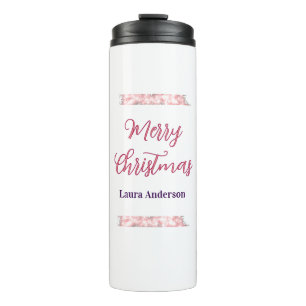 frohe weihnachten rot pink glitzer linien name ret thermosbecher