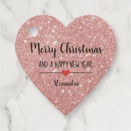 Frohe Weihnachten rot Rosa Glitzer eleganter Name Geschenkanhänger