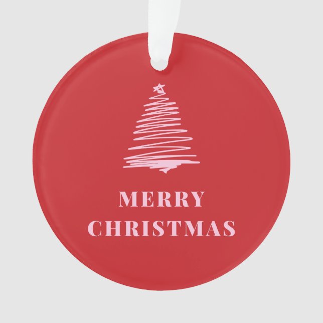 Frohe Weihnachten, Rot, Rosa, Weihnachtsbaum Ornament (Vorderseite)