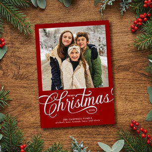 Frohe Weihnachten Rot Schrift Familienfoto