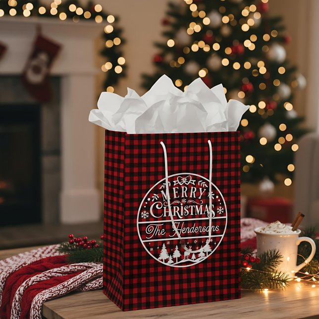 Frohe Weihnachten Rot & Schwarz Karierter Individu Mittlere Geschenktüte (Von Creator hochgeladen)