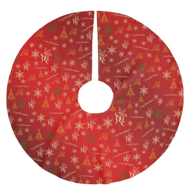 frohe Weihnachten rot und gold Polyester Weihnachtsbaumdecke (Vorderseite)