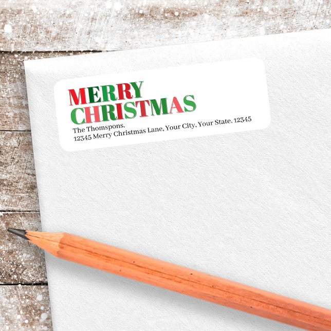 Frohe Weihnachten Rot und Grün Custom (Merry Christmas Custom Return Address Label.)