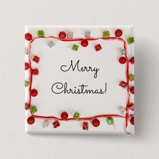 Frohe Weihnachten Rot und Grün Ornamente Button (Vorderseite)