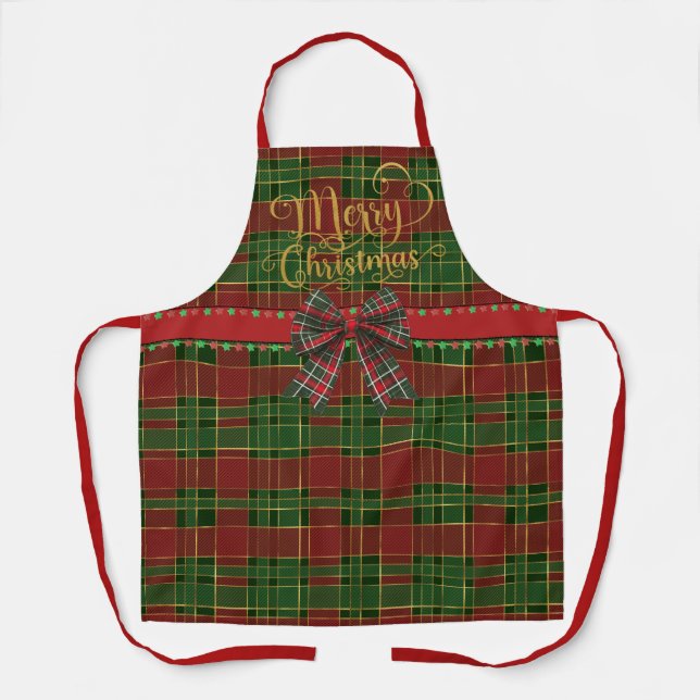 Frohe Weihnachten Rot und Grün Tartan Schürze (Vorderseite)