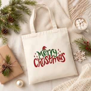 Frohe Weihnachten Rot und Grün Tragetasche
