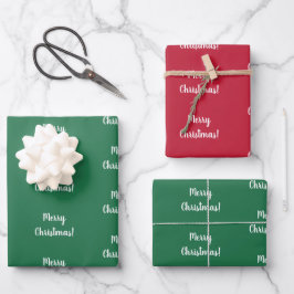 Frohe Weihnachten Rot und grüne Script Typografie Geschenkpapier Set