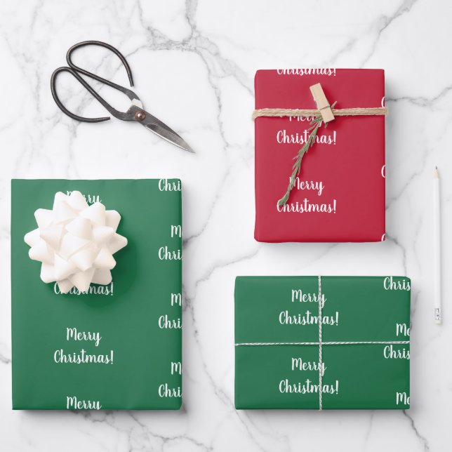 Frohe Weihnachten Rot und grüne Script Typografie Geschenkpapier Set (Vorderseite)