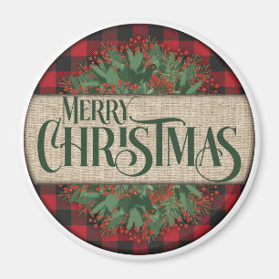Frohe Weihnachten Rot und Schwarz Kariert Magnet