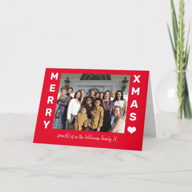 Frohe Weihnachten Rot und Weiß Foto Karte (Vorderseite)