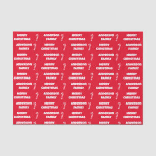 Frohe Weihnachten Rot und Weiß Name und Candy Cane Seidenpapier
