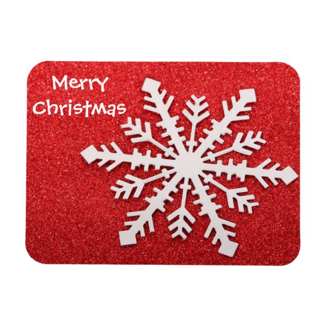 Frohe Weihnachten Rot und Weiß Schneeflocke Modern Magnet (Horizontal)