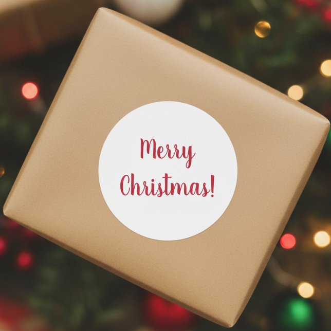 Frohe Weihnachten Rot und Weiß Script Typografie Runder Aufkleber (Von Creator hochgeladen)