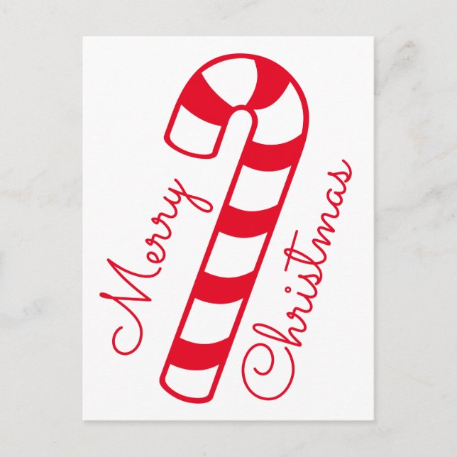 Frohe Weihnachten Rot und Weiß Striped Candy Cane Postkarte (Vorderseite)