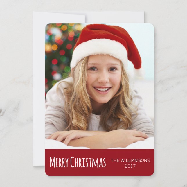 Frohe Weihnachten Rot und Weiß Trendy Foto (Vorderseite)