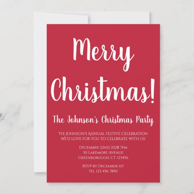 Frohe Weihnachten Rot und Weiß Weihnachten Party Einladung (Vorderseite)