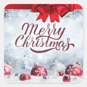 Frohe Weihnachten Rot und Weiße Ornamente Quadratischer Aufkleber