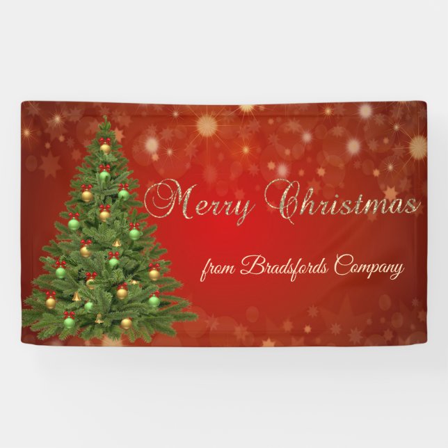 Frohe Weihnachten, Rot, Weihnachtsbaum Banner (Horizontal)