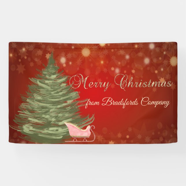 Frohe Weihnachten, Rot, Weihnachtsbaum, Schlitten Banner (Horizontal)
