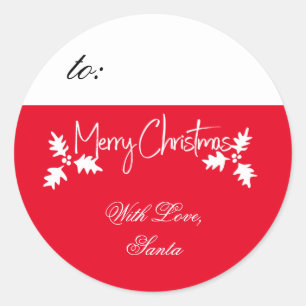 Frohe Weihnachten Rot-Weiß-Geschenk-Tag Runder Aufkleber