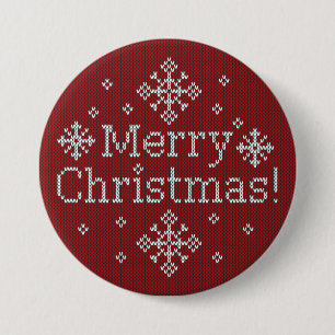 Frohe Weihnachten Rot & Weiß Imitate Strick Button