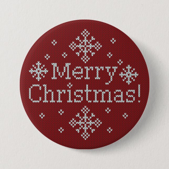 Frohe Weihnachten Rot & Weiß Imitate Strick Button (Vorderseite)