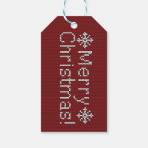 Frohe Weihnachten Rot & Weiß Imitate Strick Geschenkanhänger
