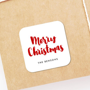 Frohe Weihnachten rot-weiß moderne Typografie Quadratischer Aufkleber