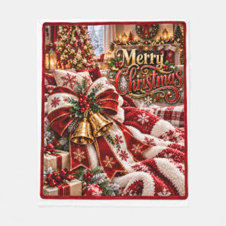Frohe Weihnachten Rot-Weiß-Schleife und goldene Gl Fleecedecke