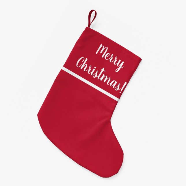 Frohe Weihnachten Rot & Weiße Typografie Festival Kleiner Weihnachtsstrumpf (Vorderansicht (hängend))