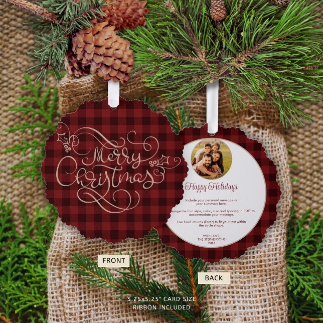 Frohe Weihnachten Rote Gingham Foto Jahr Highlight Ornament Karte (Von Creator hochgeladen)