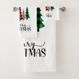 Frohe Weihnachten Rote Grüne Karierte Bäume Badhandtuch Set