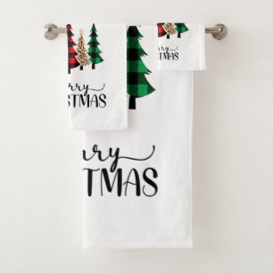 Frohe Weihnachten Rote Grüne Karierte Bäume Badhandtuch Set