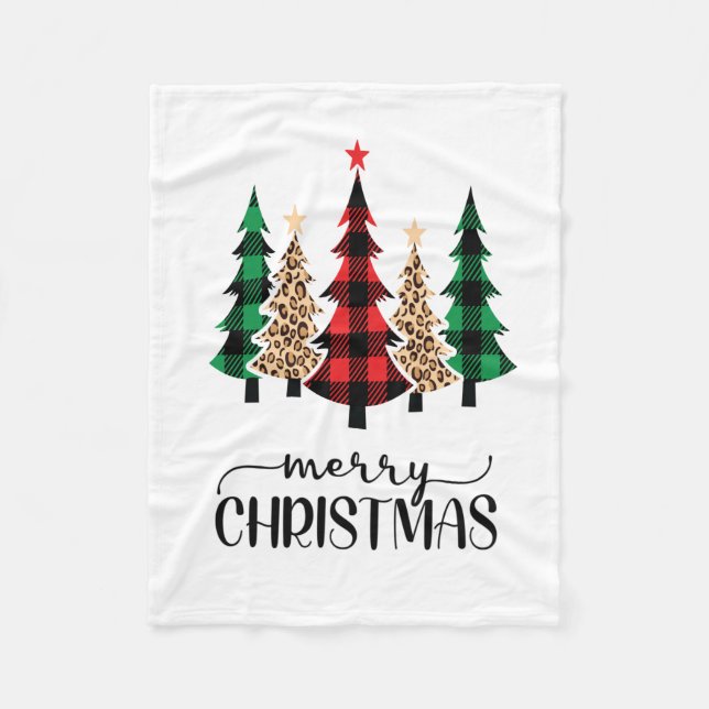 Frohe Weihnachten Rote Grüne Karierte Bäume Fleecedecke (Vorderseite)