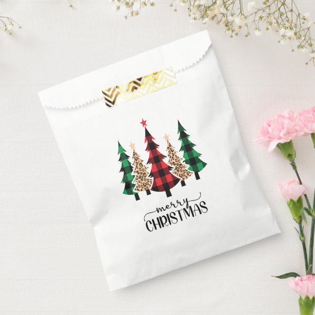 Frohe Weihnachten Rote Grüne Karierte Bäume Geschenktütchen (Versiegelt)
