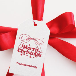Frohe Weihnachten rote handgezeichnete Schleife re Geschenkanhänger