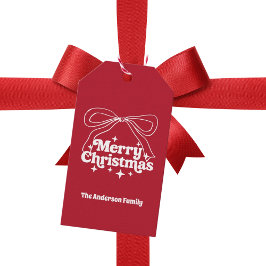 Frohe Weihnachten rote handgezeichnete Schleife re Geschenkanhänger