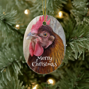 Frohe Weihnachten Rote Henne Huhn Feiertag Keramik Ornament