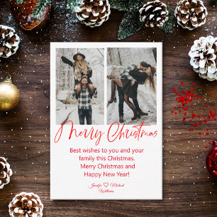 frohe Weihnachten Rote Kalligrafie 2 Fotos Collage Mitteilungskarte