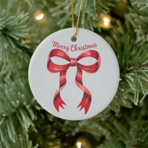 Frohe Weihnachten Rote Kokette Schleife Mädchenhaf Keramik Ornament