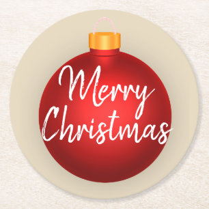 Frohe Weihnachten Rote Ornament & Taupe Runder Pappuntersetzer