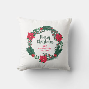 Frohe Weihnachten Rote Poinsettien Kranz Kissen