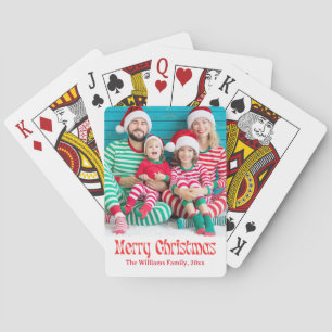 frohe weihnachten rote retro schrift foto urlaub spielkarten
